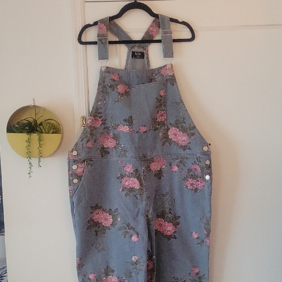 Dressed in LALA Pants - Dressed In Lala Pink Floral Blue Jean Overalls